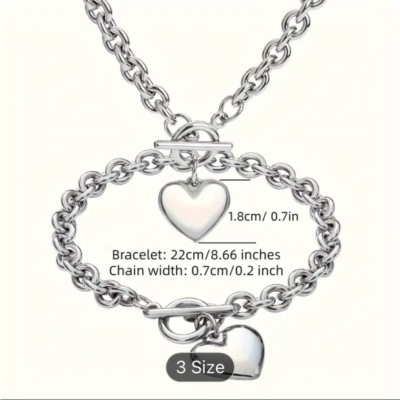 Silver Chunky Heart Link Necklace - Picture 2 of 7